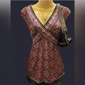 Y2K Vintage Floral V-neck Babydoll Blouse USA Size Small Elena Gilbert 2000s Top